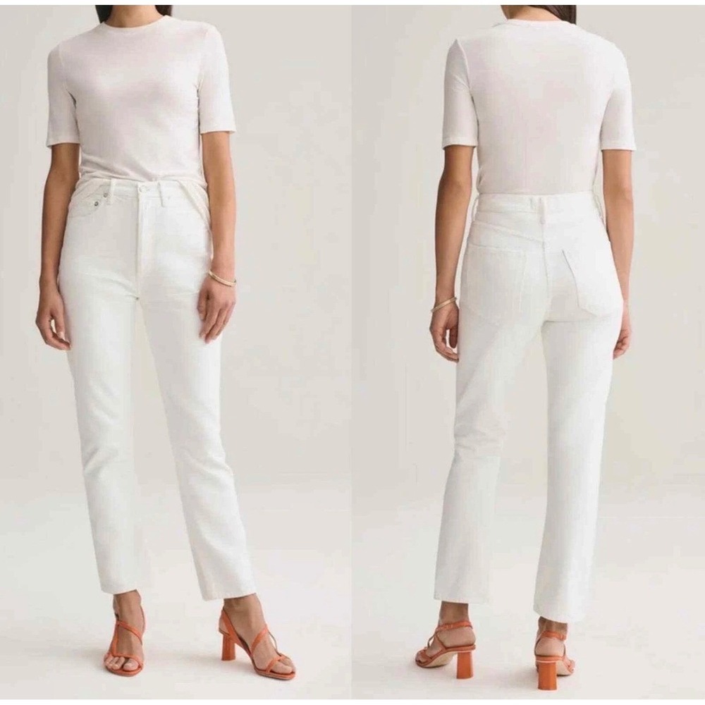 Agolde Riley High Rise Straight Leg Jeans White Size 31 Raw Hem